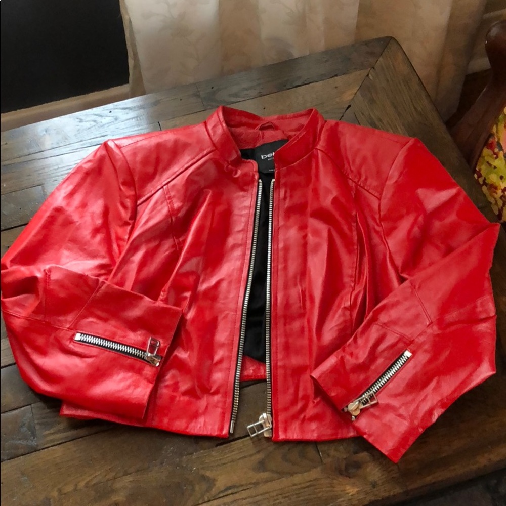 Red leather crop jacket